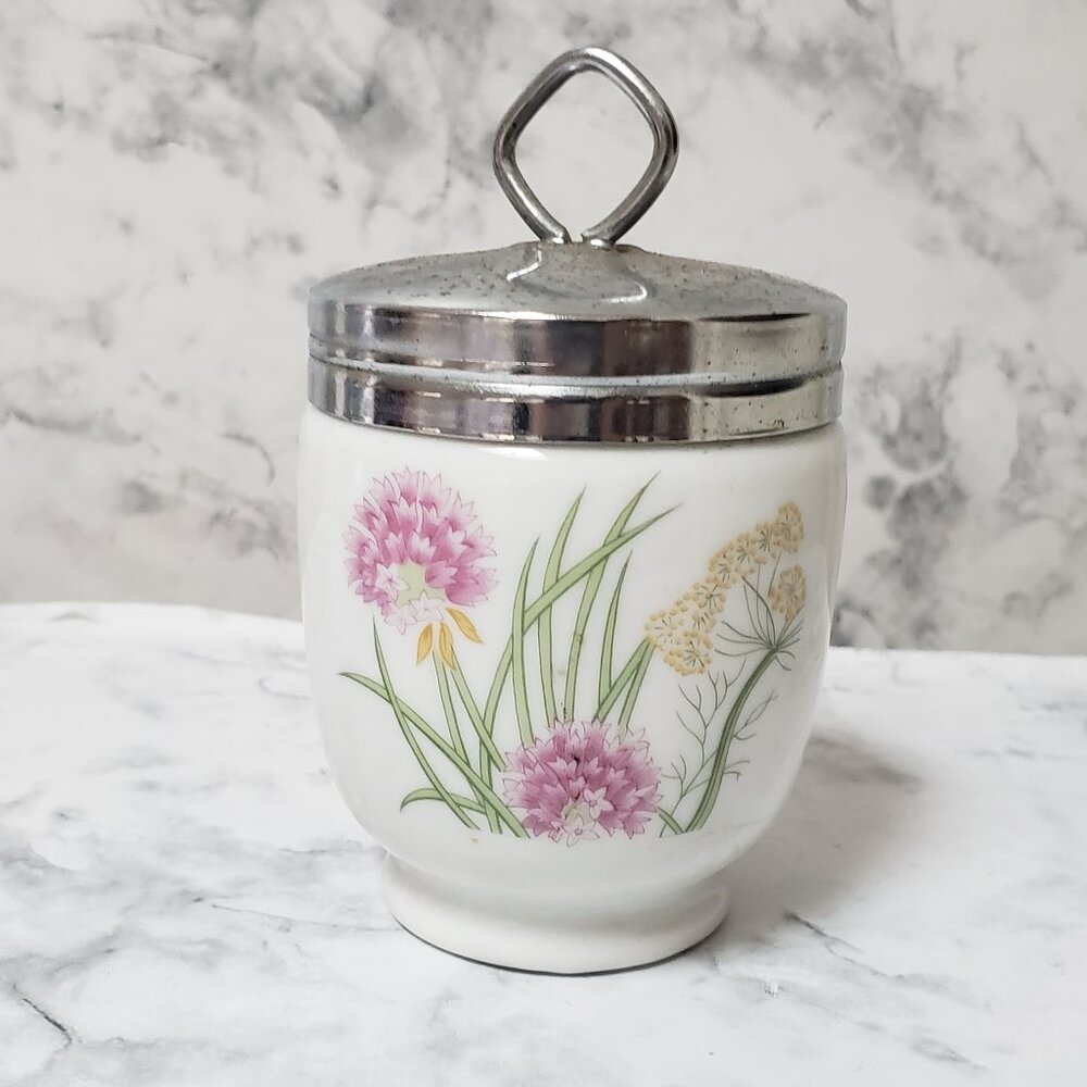 Shafford Herbs & Spices White Floral Spice Jar with Lid Porcelain Vintage Jar
